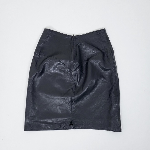 90’s Leather Pencil Skirt knee length mini midi high rise lined - Picture 5 of 11